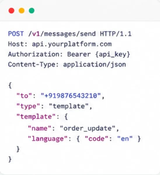 REST API request that sends a WhatsApp message through Chatbox AI