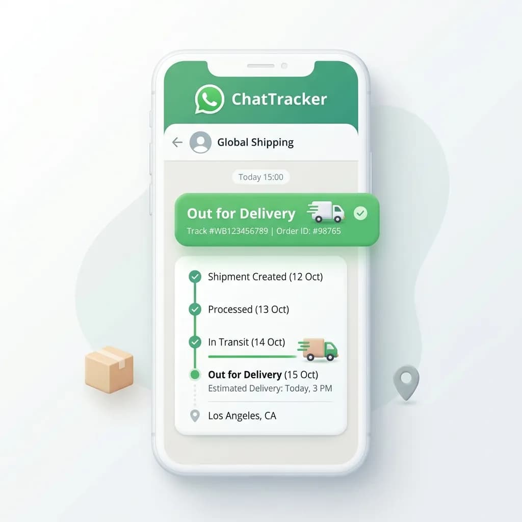 WhatsApp order tracking update showing shipment status for an e-commerce order