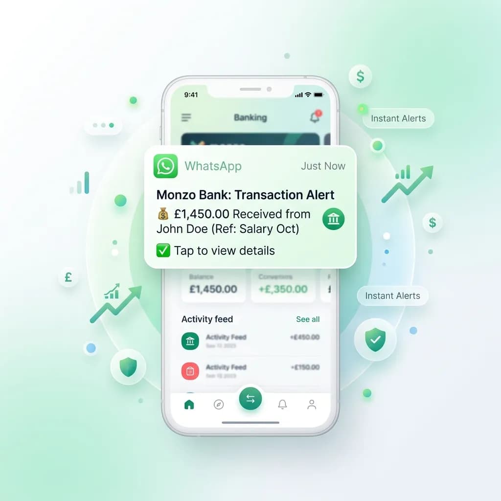 WhatsApp transaction alert notifying a customer about account activity