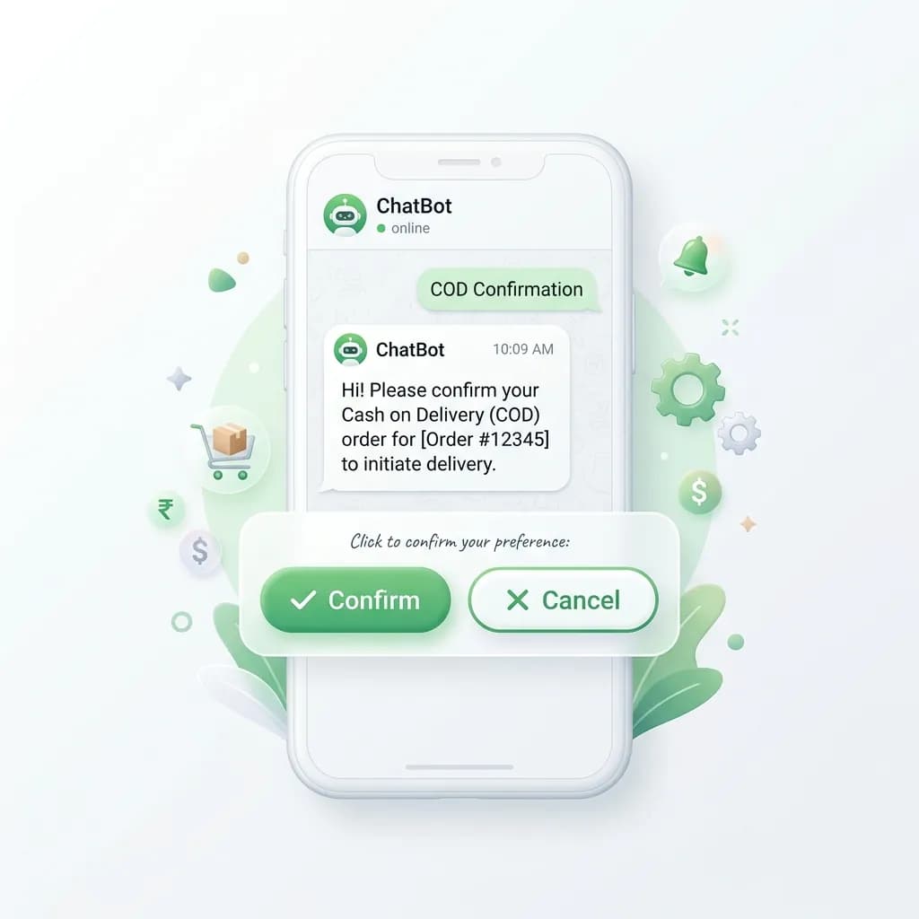 WhatsApp COD order confirmation message with confirm and cancel buttons