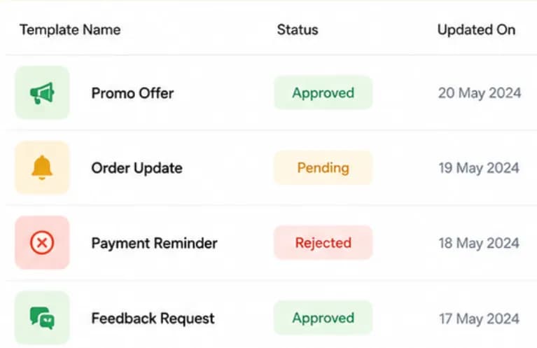 WhatsApp template with interactive quick-reply and call-to-action buttons