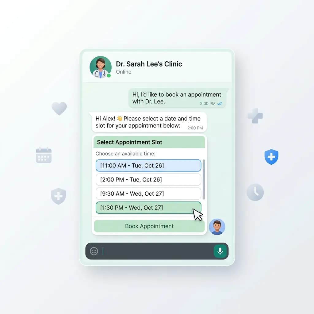 Patient booking a doctor's appointment through a WhatsApp chatbot