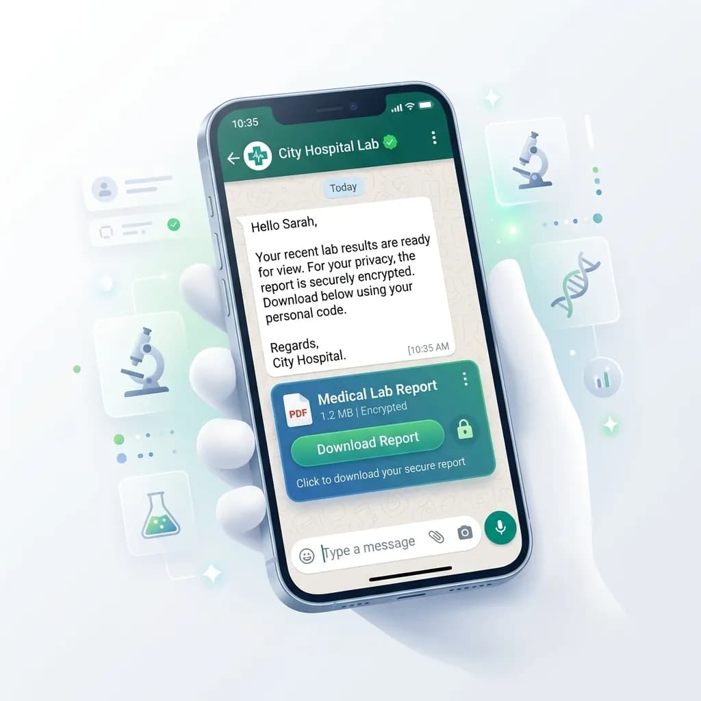 Lab report shared as a PDF document in a WhatsApp chat with a patient