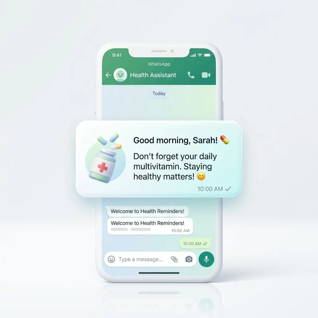 WhatsApp medication and follow-up reminder sent to a patient